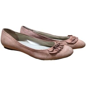 Talbots Ballet Flats Suede Women's Size 8.5B Brown Ruffle Detail
